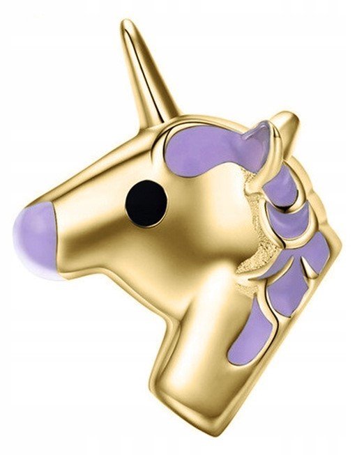 Złoty Charms z Jednorożcem Koń Jednorożec Fioletowa Emalia SREBRO 925