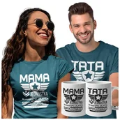 Koszulki męskie - Koszulki dla Rodziców na Dzień Mamy i Taty zestaw z kubkami z napisem MAMA jednostka do zadań specjalnych super bohaterów i TATA jednostka do zadań specjalnych super bohaterów w kolorze petrol blue - miniaturka - grafika 1