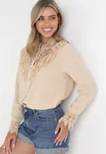 Koszule damskie - Beżowa Koszula z Koronką i Sargaia - miniaturka - grafika 1