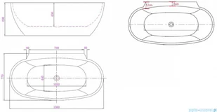 ScandiBath Mandal wanna wolnostojąca/przyścienna z korkiem i przelewem CZARNYM 150x77cm  Q360S-1501OEMBL - Wanny z hydromasażem - miniaturka - grafika 6