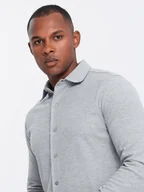 Koszule męskie - Męska koszula dzianinowa SLIM FIT z długim rękawem szara V5 OM-SHCS-0177 - Ombre Clothing - miniaturka - grafika 1