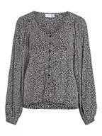 Koszulki i topy damskie - Vila Women's VIFINI dekolt w serek L/S TOP/SU-NOOS koszulka z długim rękawem, czarna/AOP: liliowa, 44, czarny/kolor: lilia, 44 - miniaturka - grafika 1
