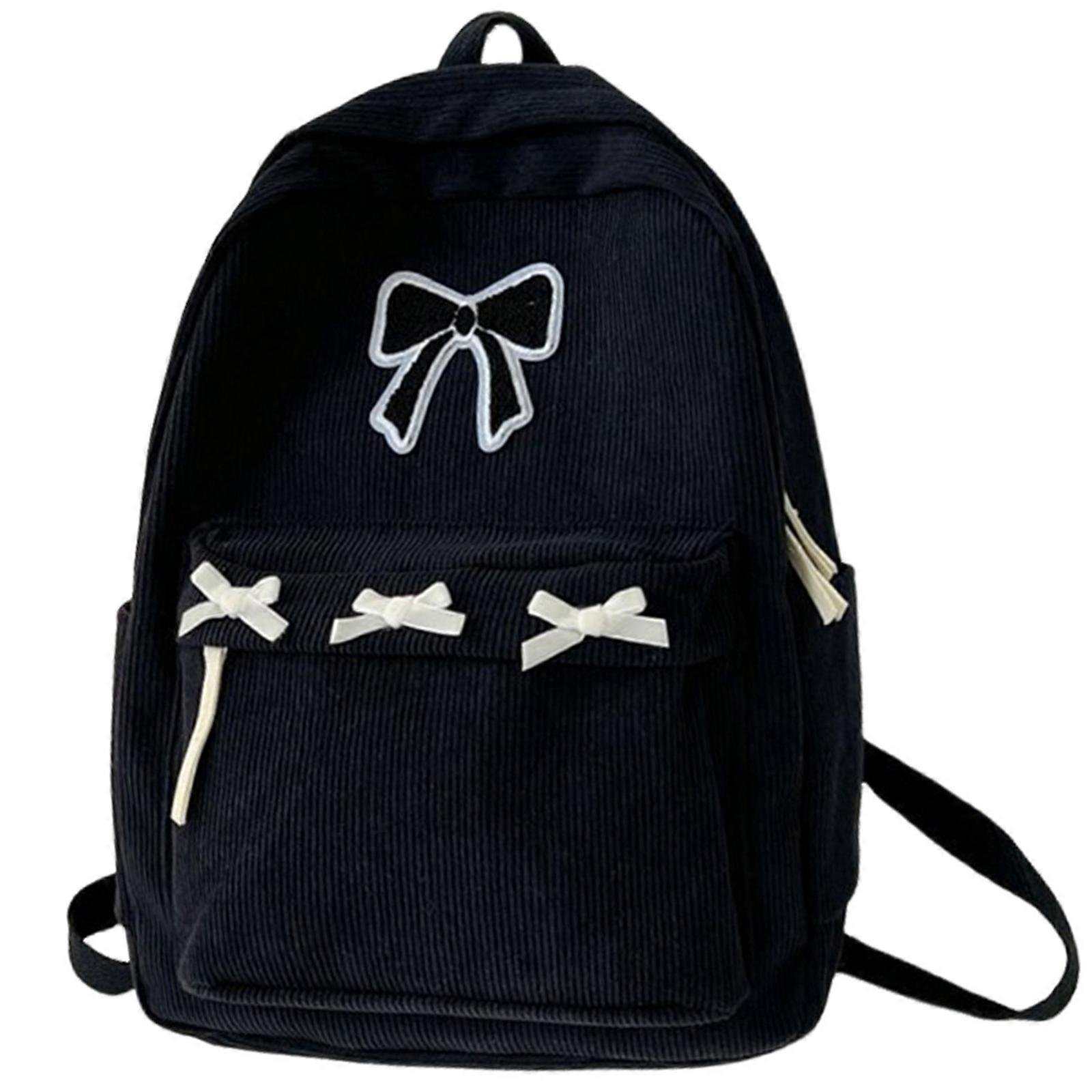 Damski plecak podróżny Sztruksowy plecak Casual Daypacks Plecak Bowknot o dużej pojemności Torba szkolna dla studentów na co dzień Czarny