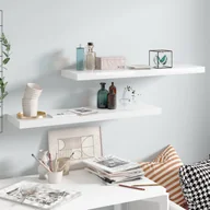 Półki do salonu - vidaXL vidaXL Półki ścienne, 2 szt, wysoki połysk, białe, 90x23,5x3,8 cm, MDF - miniaturka - grafika 1