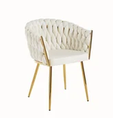 Krzesła - Krzesło Glamour Tapicerowane ROSA GOLD Beżowe Z Plecionym Oparciem - miniaturka - grafika 1