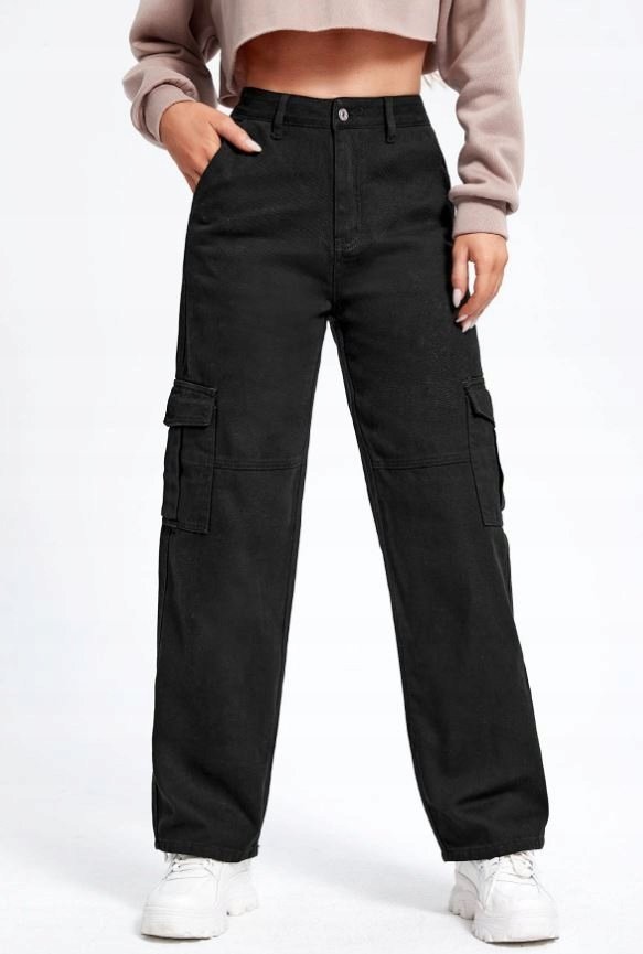 SHEIN JEANSY DAMSKIE CZARNE PROSTE CASUAL 34 V1U