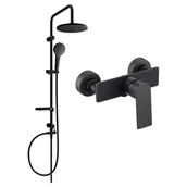 Baterie umywalkowe - Mexen Erik zestaw prysznicowy natynkowy z deszczownicą i baterią prysznicową Alexa, czarny - miniaturka - grafika 1