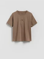 Koszulki dla chłopców - Reserved - Bawełniany t-shirt oversize - beżowy - miniaturka - grafika 1