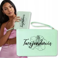 Torebki damskie - Torebka Elegancka Kopertówka Mięta Kwiaty IMIĘ - miniaturka - grafika 1