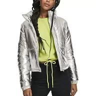 Kurtki damskie - Urban Classics Damska kurtka Ladies Metalic Puffer kurtka zimowa, srebrny (Silver 00473), 4XL - miniaturka - grafika 1
