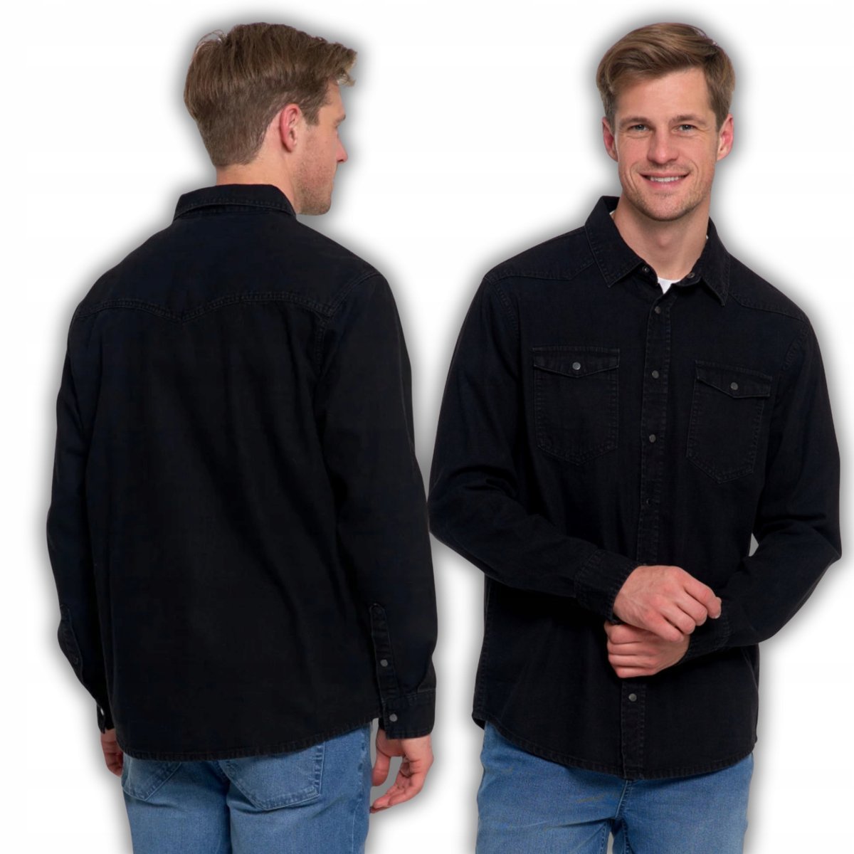 Koszula Męska Z Bawełny Jeansowa Elegancka Nowoczesna Klasyczna Moraj 3Xl Black