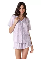 Spodenki damskie - LOVABLE Otwarte cięcie męskie szorty z falbanką na dole płótno wiskoza zestaw piżamy kobiet, Drukowana lawenda, XL - miniaturka - grafika 1