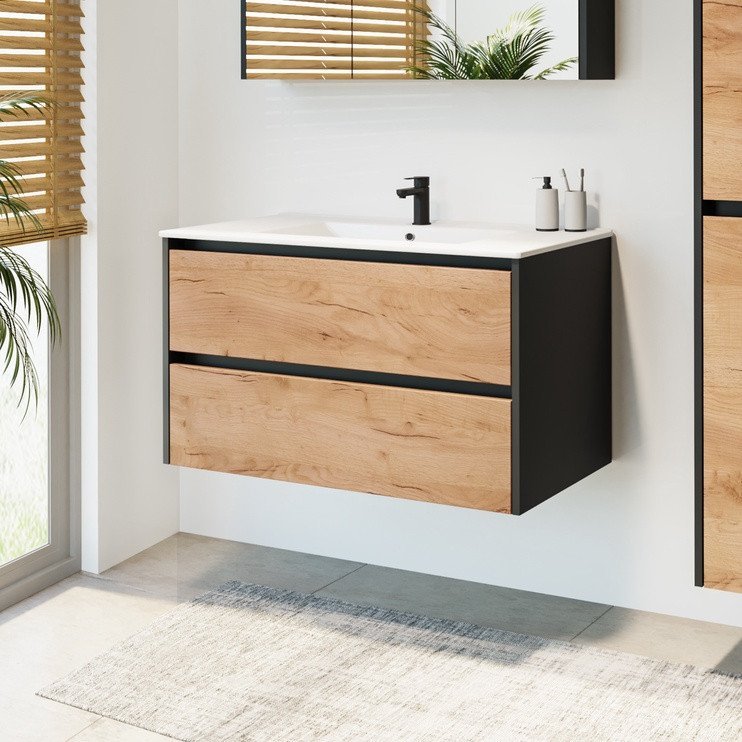 CABINET BATHROOM SA90DL-4 BLACK/GOLD OAK