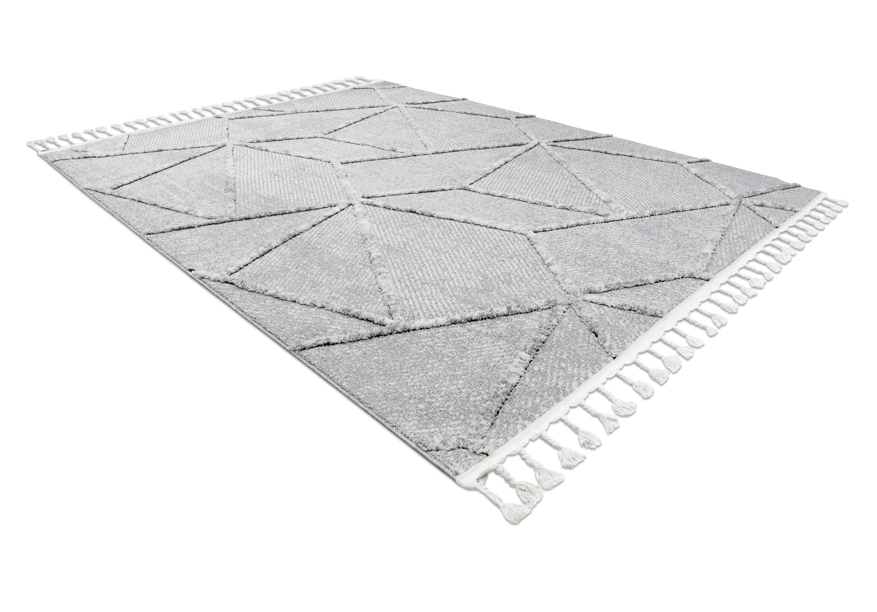 Dywan SEVILLA Z791C mozaika / biały Frędzle berberyjski marokański shaggy szary 160x220 cm