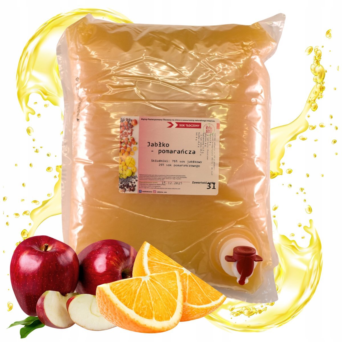 SOK JABŁKOWY POMARAŃCZOWY 3l 100% NFC tłoczony naturalny bez dodatku cukru