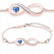 Bransoletki - Bransoletka Pozłacana Niebieska Cyrkonia Serce Nieskończoność SREBRO 925 - miniaturka - grafika 1
