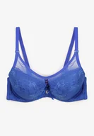 Biustonosze - Niebieski Koronkowy Biustonosz Push-Up ze Zdobieniami i Kokardką Rivathina - miniaturka - grafika 1