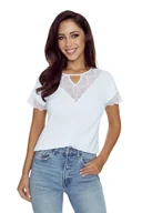 Bluzki damskie - Bluzka damska z delikatną koronką przy dekolcie Galatea biała XXL - miniaturka - grafika 1