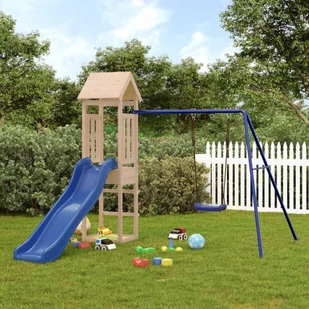 vidaXL vidaXL Domek ze zjeżdżalnią i huśtawką, lite drewno sosnowe - Place zabaw - miniaturka - grafika 1