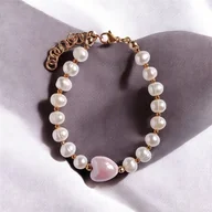 Bransoletki - Bransoletka : PERŁY naturalne i ceramiczne serduszko : pastelowe różowe - miniaturka - grafika 1