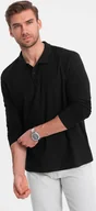 Koszulki męskie - Ombre Longsleeve męski z kołnierzykiem polo - czarny V2 OM-POBL-0114 XL - miniaturka - grafika 1
