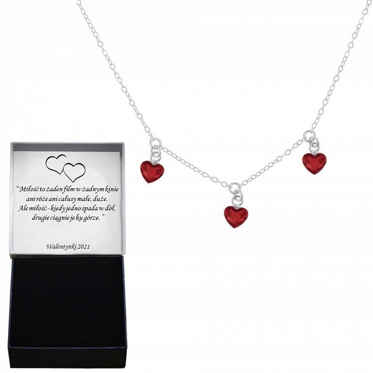 Naszyjnik Srebrny Serce 3 Serca Kryształy Różne Kolory Dzień Kobiet