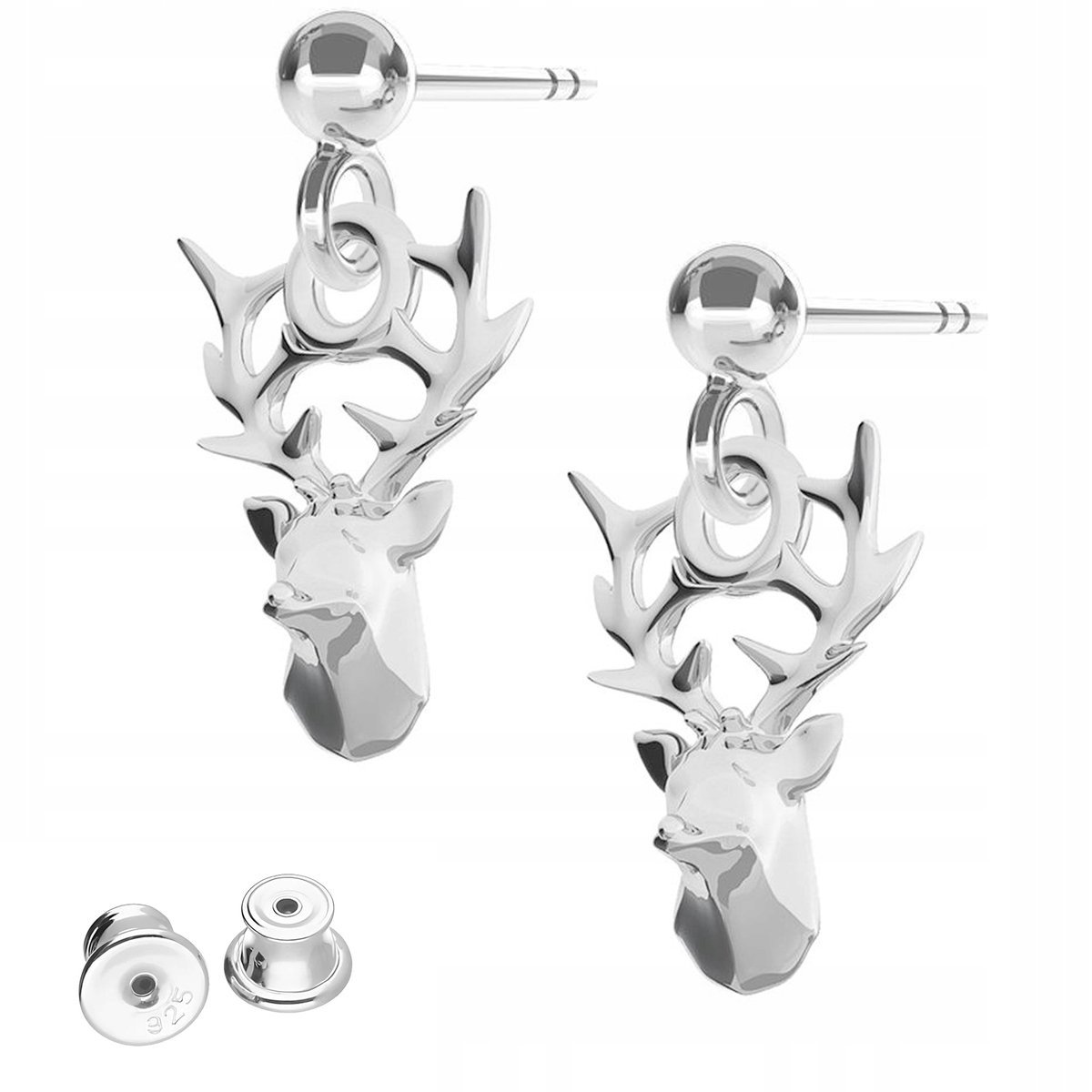 Kolczyki Srebrne Jelenie Rogi Głowa Poroże Jelenia Jeleń SREBRO 925