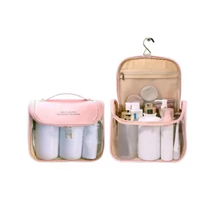 Kosmetyczka rozkładana elegancka kuferek pudrowy róż KS85 - Kosmetyczki, organizery i kuferki - miniaturka - grafika 5