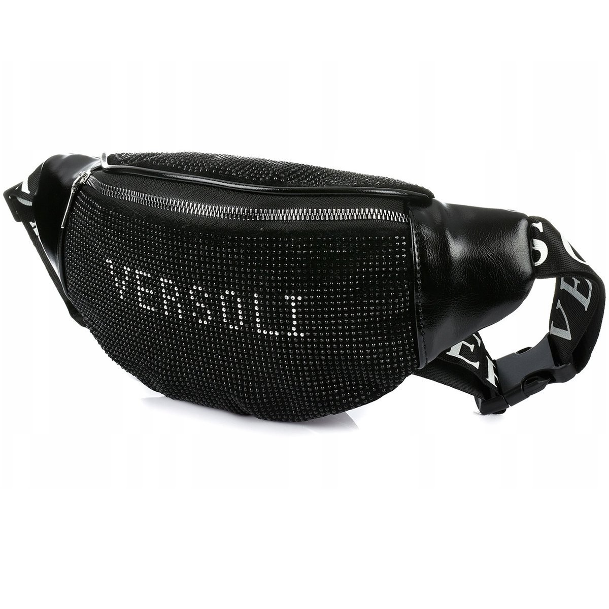 Nerka Saszetka Damska TOREBKA DUŻA Pojemna z Paskiem Kryształki Czarna