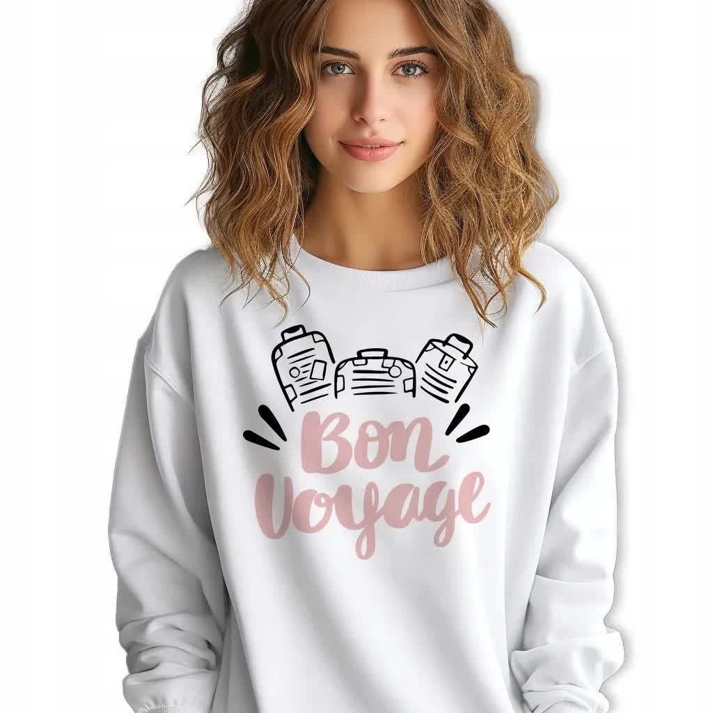 BLUZA DAMSKA roz. S Biała Dresowa Bon Voyage Walizki Podróż Wiele Wzorów
