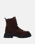 Botki damskie - Botki damskie brązowe z zamszu z ozdobnym suwakiem - Venezia - miniaturka - grafika 1