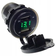 Ładowarki samochodowe - ŁADOWARKA SAMOCHODOWA 2x USB 12V-24V 3.1A WOLTOMIERZ LED ZIELONY VOLTOMIERZ - miniaturka - grafika 1