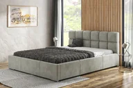 Łóżka - Łóżko tapicerowane AGMAT MALTA z wezgłowiem, 200 x 200 cm, łóżko podwójne z podstawą łóżka i metalową ramą z listew, tkanina welurowa: jasnoszary - miniaturka - grafika 1