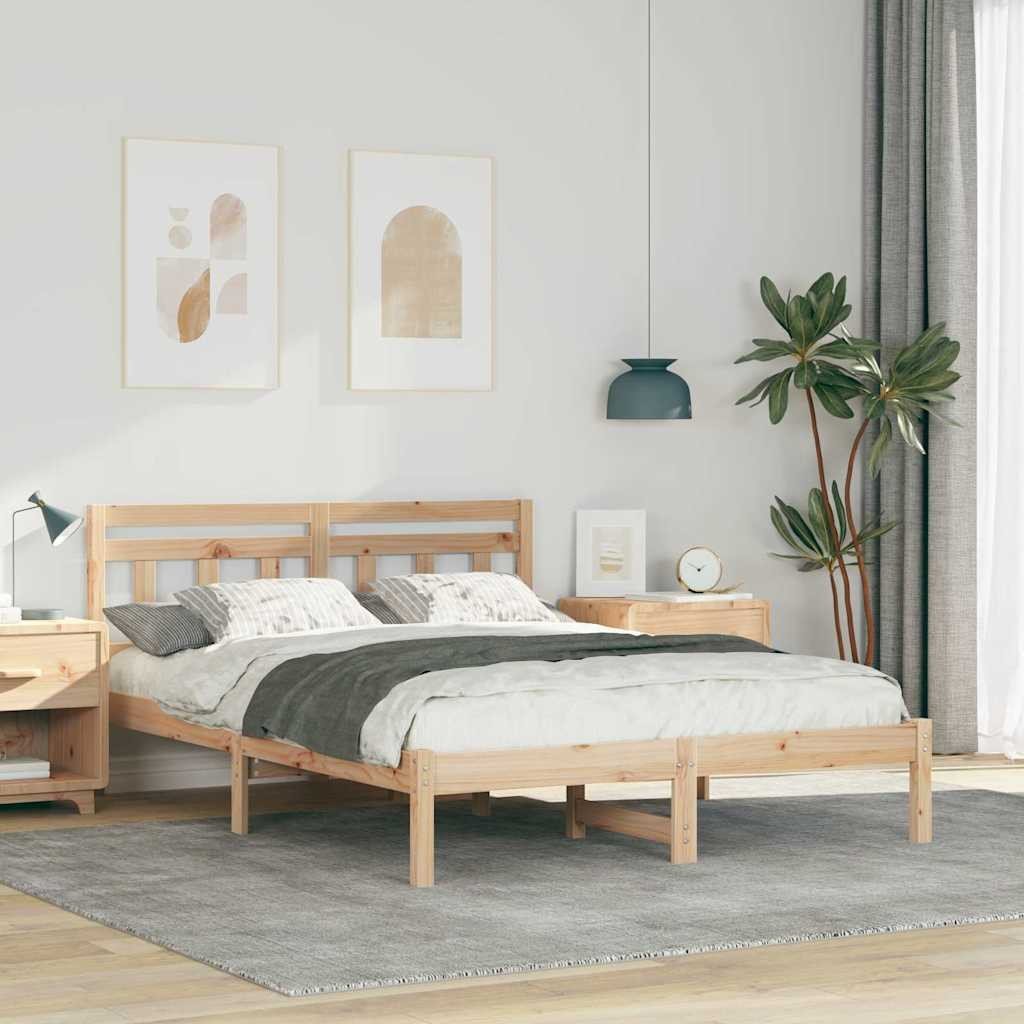 vidaXL vidaXL Ramka łóżka Brązowy 135 x 190 cm Lite drewno sosnowe