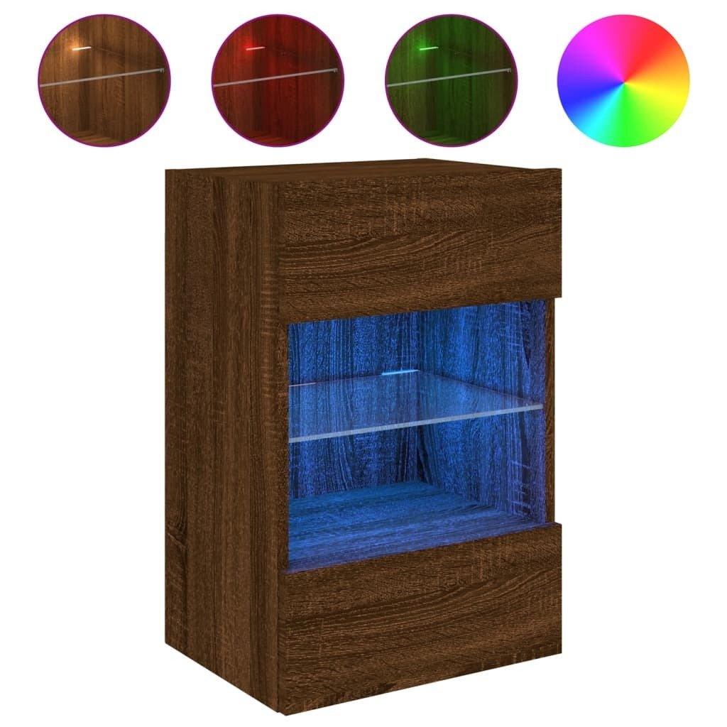 vidaXL Ścienna szafka pod telewizor z oświetleniem LED w kolorze brązowego dębu 40x30x60,5cm