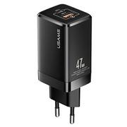 Ładowarki do telefonów - Usams Ład. siec. T41 USB-C+USB GaN 47W PD+QC (only head) Fast Charging czarny/black CC137TC01 (US-CC137) Usa001022 - miniaturka - grafika 1