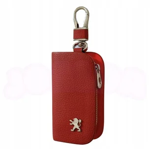 SKÓRZANE ETUI na klucze PEUGEOT logo KLUCZYK samochodowy ELEGANCKI czerwony - Etui na klucze - miniaturka - grafika 1