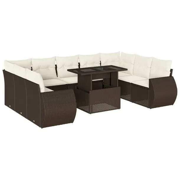 Zestaw Wypoczynkowy Rattan PE Brązowy, Stół 100x55x44/73 cm