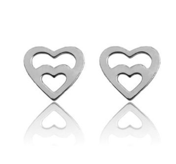 Ażurowe serca dwa serduszka kolczyki wkrętki 925
