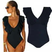 Stroje kąpielowe - Strój kąpielowy jednoczęściowy z falbankami SELF 1090 Canoy 25 czarny XXL - miniaturka - grafika 1