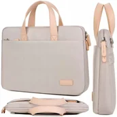 Torby na laptopy - Torba teczka na ramię męska damska na laptopa tablet 14 cal materiałowa podróżna pokrowiec Alogy Beżowa - miniaturka - grafika 1