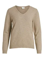 Swetry damskie - VILA CLOTHES Damski sweter Viril L/S V-Neck Knit Top, Natural Melange, S, Naturalny melanż, S - miniaturka - grafika 1