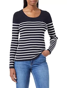 Tommy Hilfiger Damski sweter z bawełny organicznej w paski z okrągłym dekoltem, Breton Stp/Ecru Desert Sky, M - Swetry damskie - miniaturka - grafika 1
