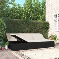Sofy ogrodowe - Lumarko Rozkładane łóżko ogrodowe z poduszką, polirattan, czarne - miniaturka - grafika 1