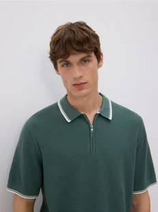 Reserved - Strukturalny sweter polo - zielony - Swetry męskie - miniaturka - grafika 1