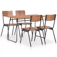 Stoły z krzesłami - vidaXL 5-cz. zestaw mebli jadalnianych w stylu szkolnym, brązowy - miniaturka - grafika 1