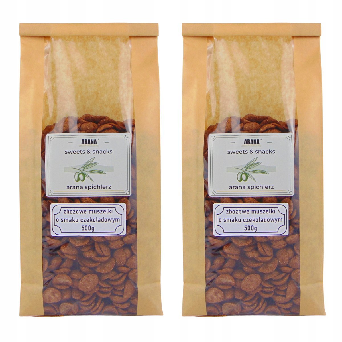PŁATKI ŚNIADANIOWE 500g muszelki czekoladowe zbożowe x2