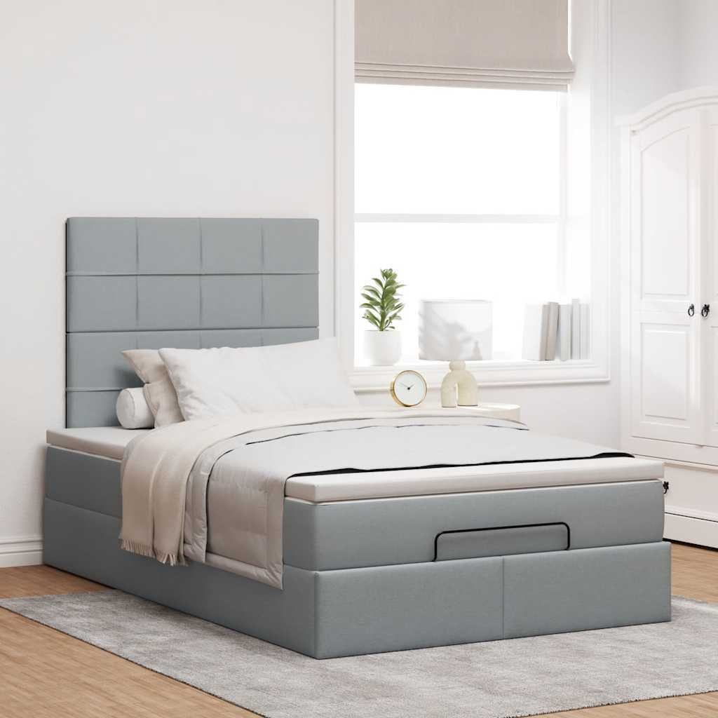vidaXL Łóżko otomana z materacem jasnoszary 120x200 cm tkanina