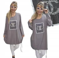 Bluzki damskie - DŁUŻSZA BLUZKA TUNIKA DAMSKA duży rozmiar cyrkonie srebro 50 52 5XL 3094 - miniaturka - grafika 1