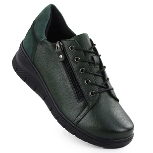 Skórzane półbuty damskie na koturnie zielone Vinceza 39964 - Półbuty damskie - miniaturka - grafika 1